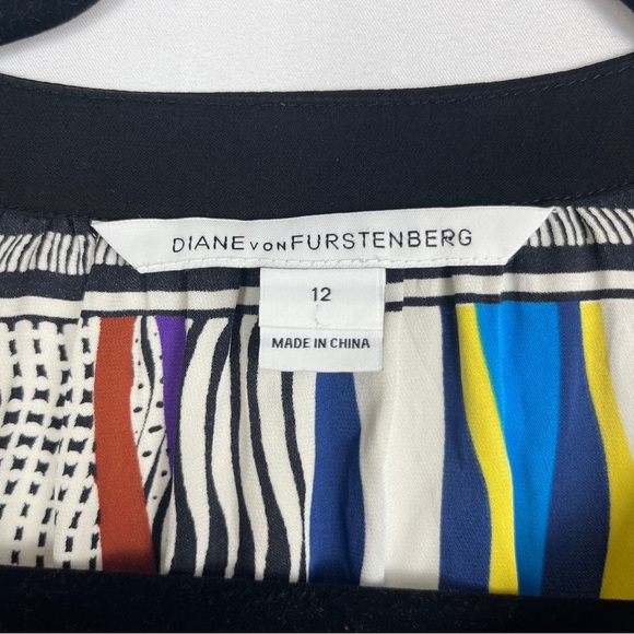 DIANE VON FURSTENBERG Alana Multicolor Geometric Silk Blouse Tunic Top 12 DVF - Picture 3 of 10